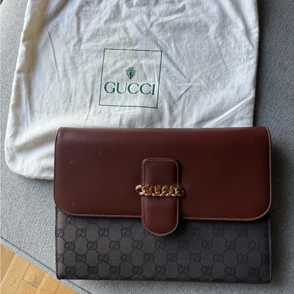 Gucci Chocolate Brown and Charcoal Clutch